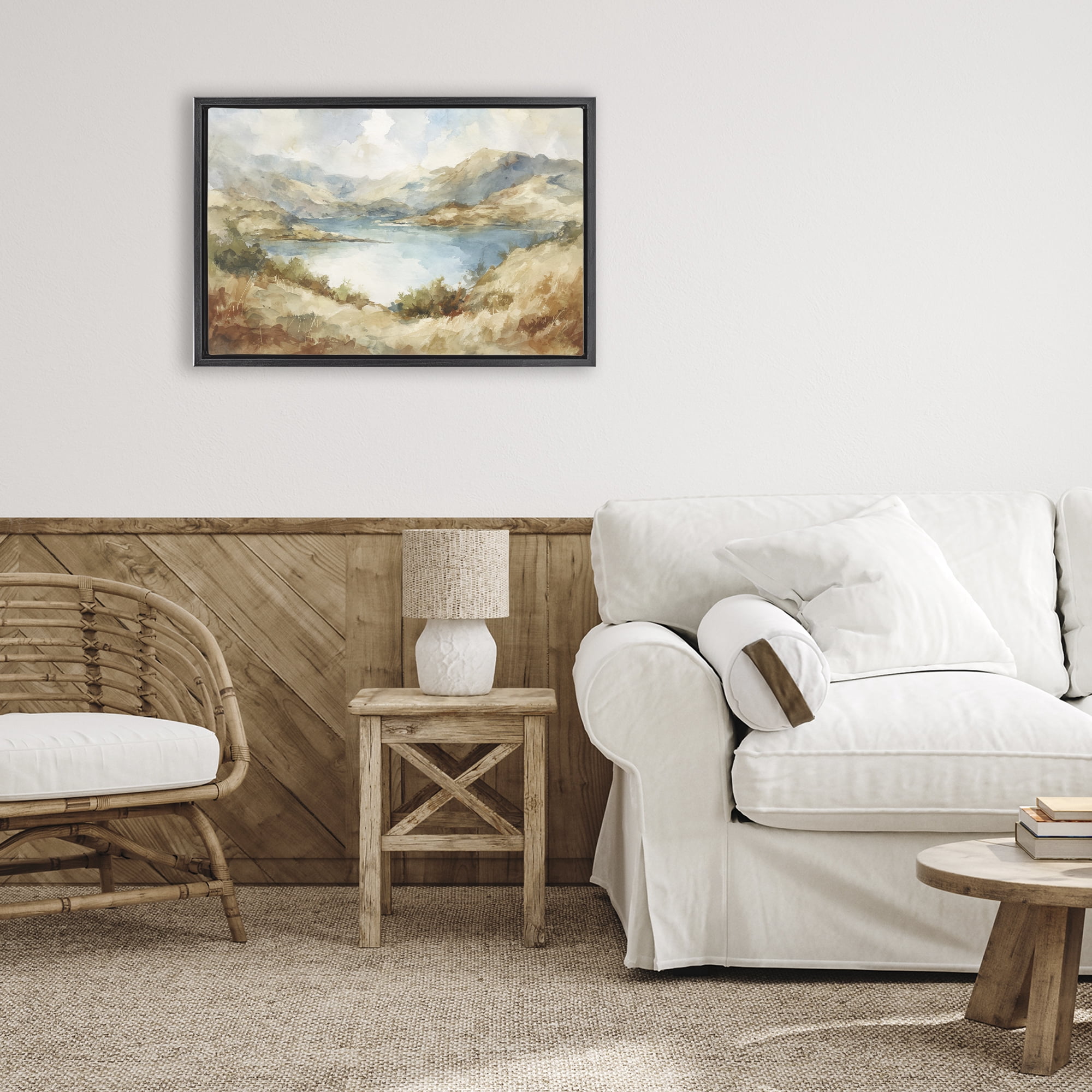 Stupell Industries Secret Mountain Lake Panorama Black Framed Floater Canvas Wall Art, design by Petal Prints Design