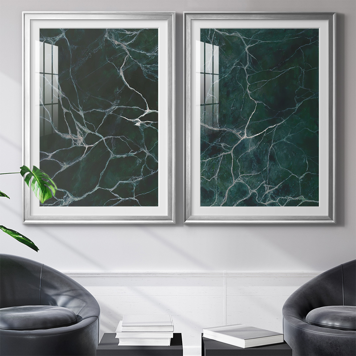 Wexford Home Jade Marble I Premium Framed Print, 22.5" x 30.5" - Ready to Hang, Silver (Set of 2)