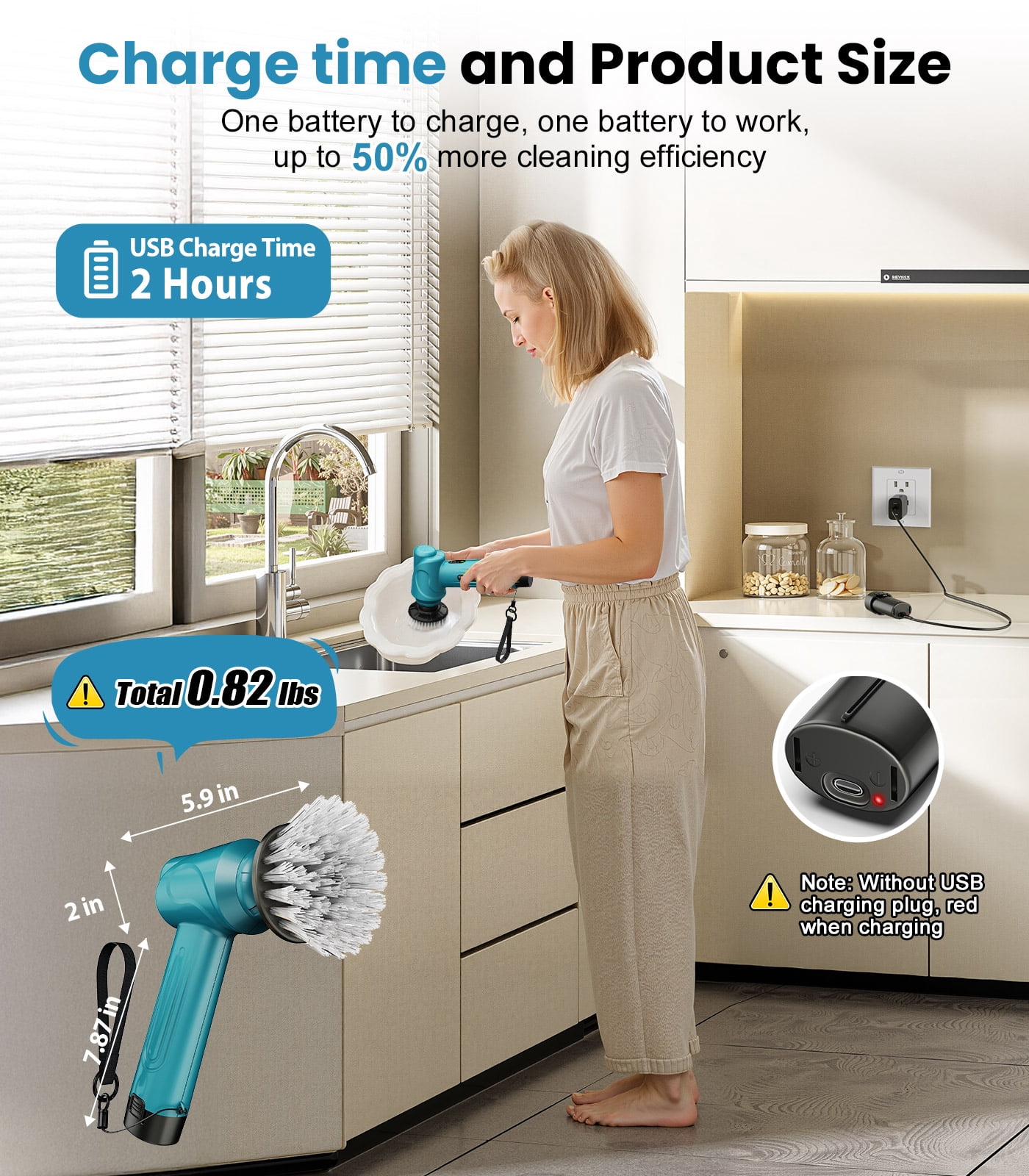 Amiluo Electric Spin Scrubber, 5000 mAh Battery Cordless Handheld Cleaning Brush, 3 Speeds Power Scrubber with 5 Replaceable Heads & Display for Bathroom/Shower/Sink/Tub, A3/Blue