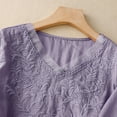 thumbnail image 5 of QIJUNTUO Women's Bohemian Embroidered Linen Blouse With Puff Sleeve Detail For Summer Styling Purple, 5 of 7