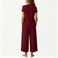 thumbnail image 3 of Womens 2 Piece Linen Suits Cute Summer Flowy Matching Suit Boho Flowy Embroidered Tops Wide Leg Pants Casual Sets, 3 of 6