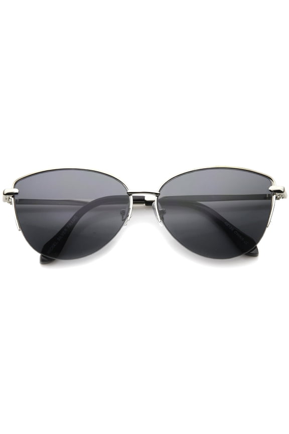 sunglassLA Unisex Modern Fashion Oval Semi-Rimless Metal Wire Frame Cat Eye Sunglasses (Silver / Smoke) - 63mm