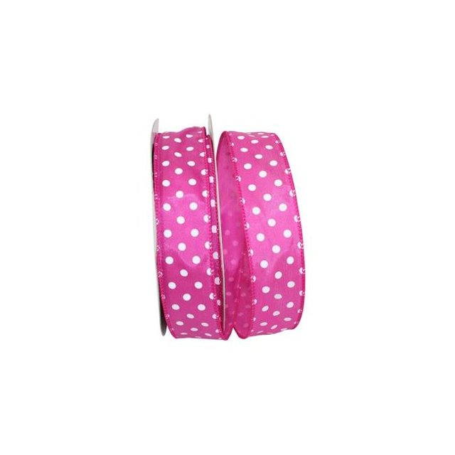 Reliant Ribbon 92839W-222-09K Satin Striking Dots Value Wired Edge Ribbon - Fuchsia - 1.5 in. x 50 yards