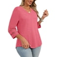 thumbnail image 4 of WellSize 3/4 Sleeve Womens Plus Size Tops V Neck Trendy Tunic Fall Blouses Curved Hem Casual Shirts, 4 of 8