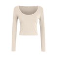 thumbnail image 4 of Women Long Sleeve Square Neck Navel Top Ribbed Slim Fit Top Casual Basic T Shirt, 4 of 5