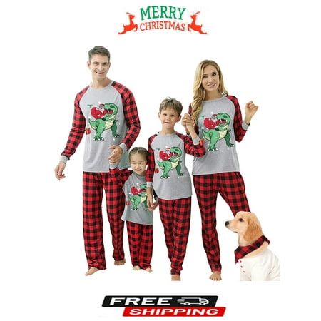

Christmas Pajamas For Family Long Sleeve Round Neck Santa Dinosaur Print Tops Trousers Suit / Romper / Dog Wear