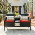 thumbnail image 6 of QISHENSHUI Outdoor Patio Loveseat Modern Rattan 2-Seat Patio Conversation Set with Cushions & Built-in Coffee Table Porch Furniture for Garden Lawn Backyard (Red), 6 of 9