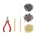 thumbnail image 1 of Create Beauty Kit de herramientas de extensión de cabello - Alicates - Gancho para tirar - Kits de herramientas para dispositivos de cuentas con 600 microanillos forrados de silicona de 5 mm (negro, m, 1 of 5