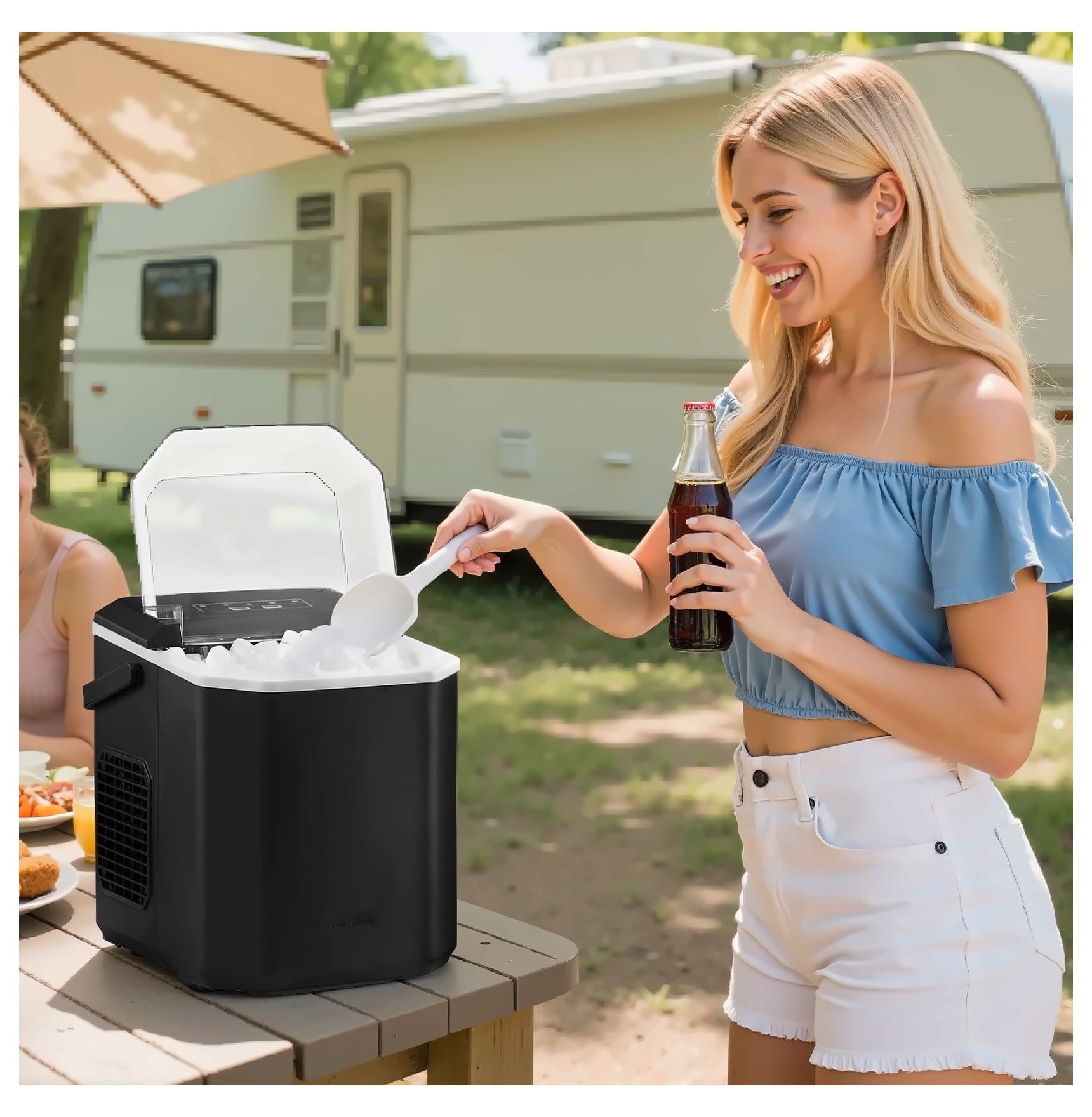 Portable Ice Maker, 26lbs/24h Countertop Ice Machine, Self-Cleaning, Bullet & Large Ice, Stainless Steel, Fast Ice Maker for Home Bar & Kitchen