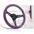 thumbnail image 3 of AJP Distributors Universal 350mm 14" 6 Bolts Holes Aluminum Steering Wheel Light Weight Purple Wood Grain Black Deep Dish 3 Spoke Heavy Duty + Horn Button Replacement JDM VIP Sport, 3 of 5
