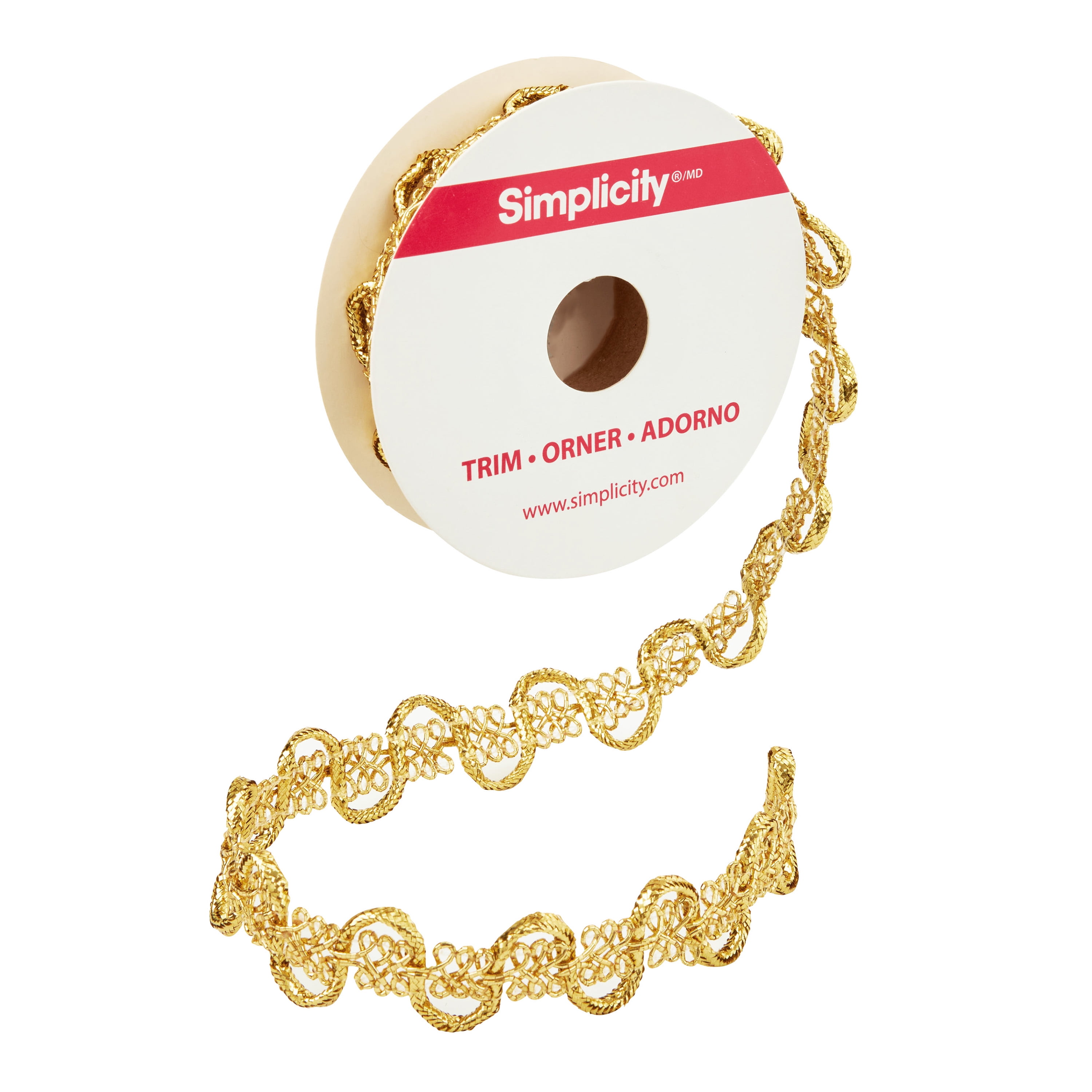 (2 pack) Simplicity Trim, Gold 3/4 inch Metallic Wavy Gimp Trim Great for Apparel, Home Decorating, and Crafts, 2 Yards, 1 Each