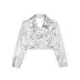 thumbnail image 3 of SiiRoh Girls Boys Metallic Motorcycle PU Jacket Zip Up Moto Biker Coat Outwear Dancewear Streetwear Silver 16, 3 of 5