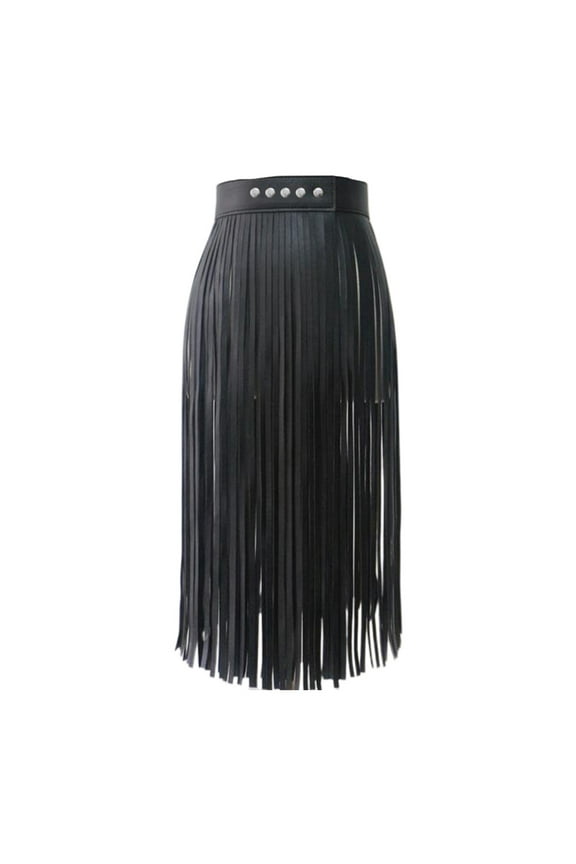 Womens High Waist Faux Leather Fringe Tassels Skirt for Body Harness with Snap Buttons Halloween Party Punk Rock Clubwea