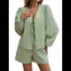 thumbnail image 3 of Conjunto de 2 Piezas para Mujer, Camiseta de Larga con Lazo Delantero, Pantalón Corto y Pijama Deportivo Informal. Verde S, 3 of 10
