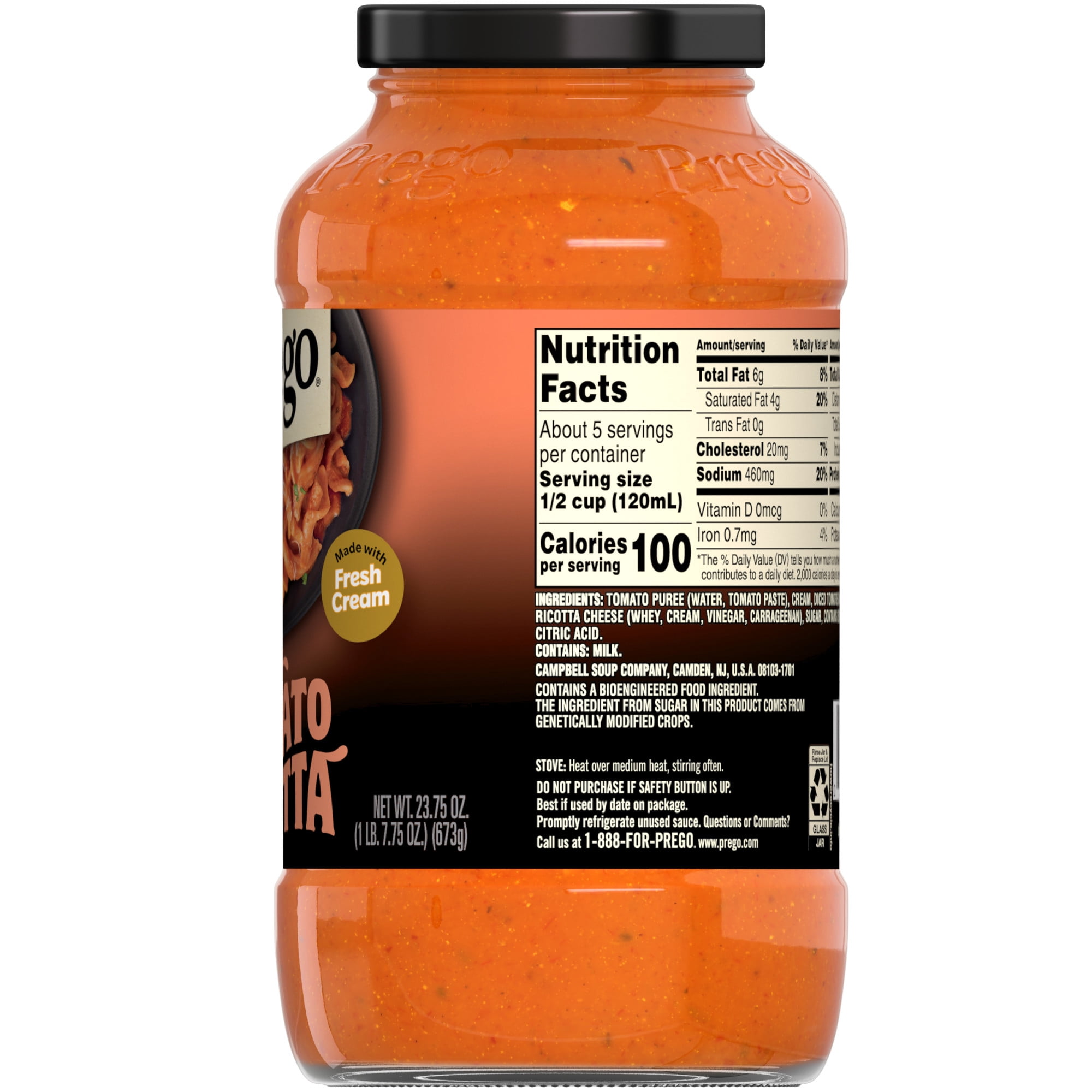 Prego Creamy Tomato Pasta Sauce with Ricotta Cheese, 23.75 oz Jar