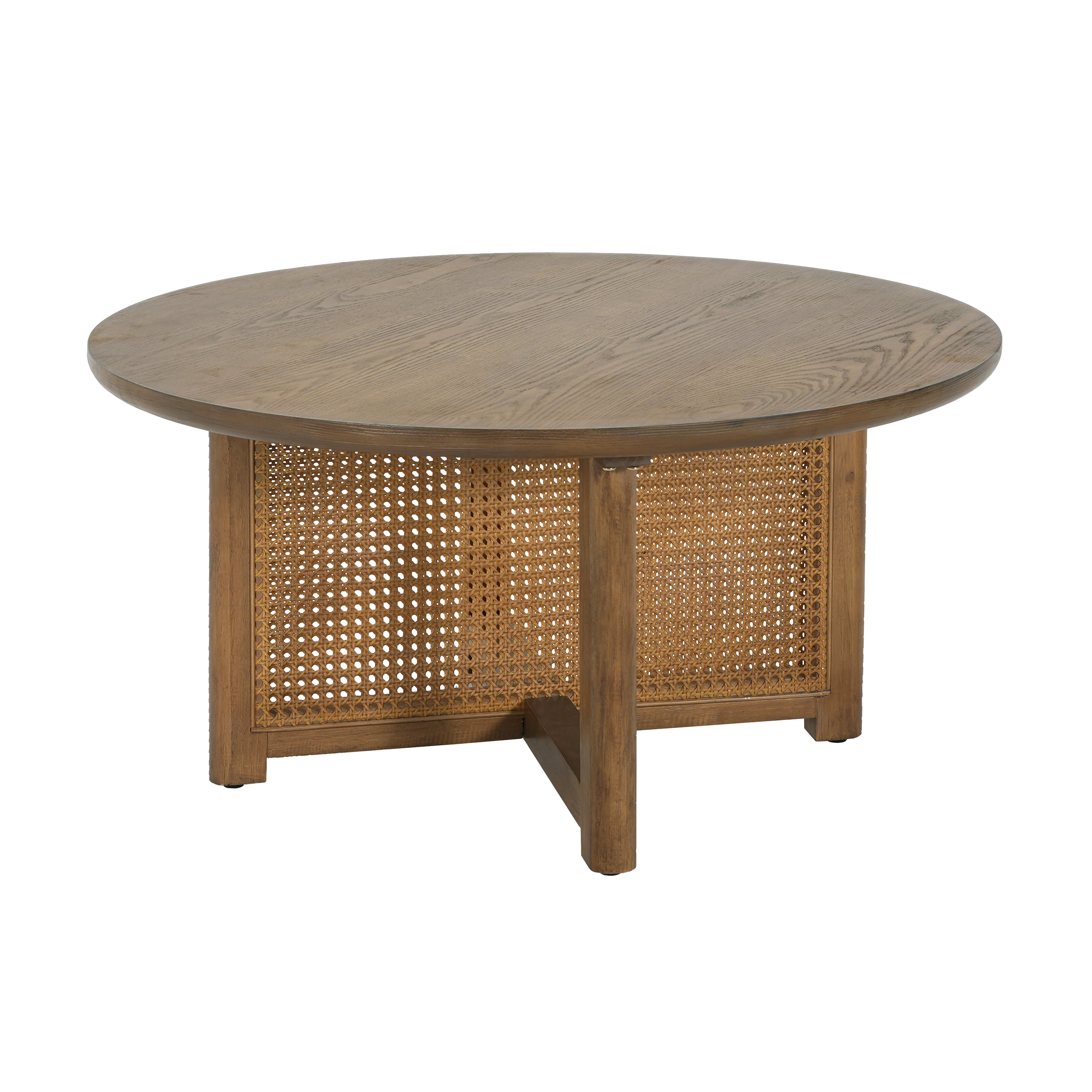 Euroco 32inch Round Dining Table for 4,Rattan Woven Wood Kitchen Table for Kitchen Living Room,Dining Room,Natural