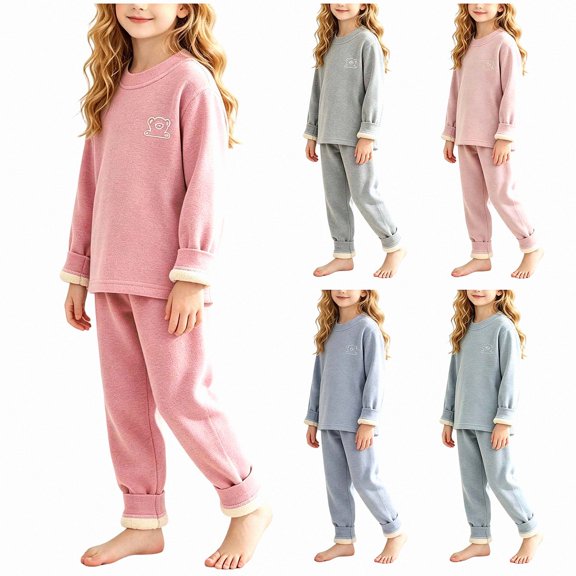 ITSAME Girls Outfit 2-Piece Fleece-Lined Crewneck Long Sleeve Pullover and Pants Warm Sleepwear Set Size 7