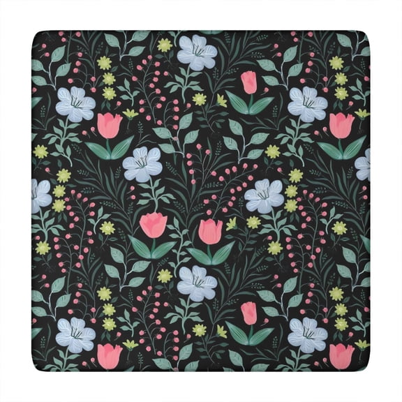 Pioneer Flower Floral Print Pattern Square Fitted Tablecloth with Elastic Edge,Square Table Cover,Washable Elastic Table Cover for Home Kitchen Party Decor 34"x34"