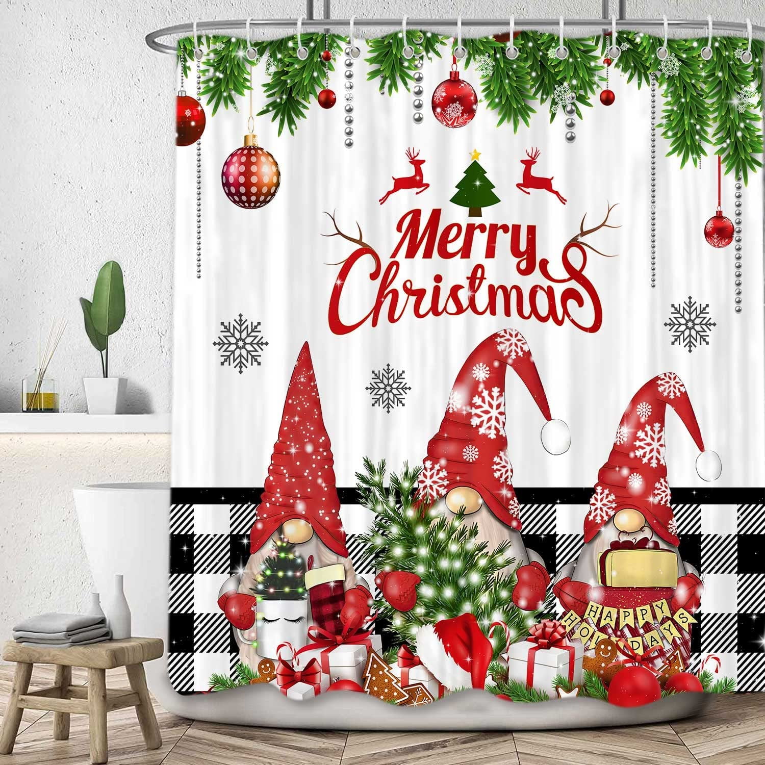 Newhomestyle Christmas Gnomes Shower Curtain, Cute Gnome Xmas Holiday