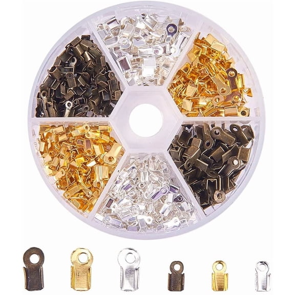 PH 450 Pcs Iron Fold Over Cord Ends Terminators End Tips for Leather 3-3.5mm for Jewelry Making 3 Colors