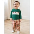 thumbnail image 4 of Toddler Baby Girl Christmas Outfit Santa Claus Embroidery Crewneck Long Sleeve Pullover Sweatshirt and Plaid Pants 2Pcs Fall Winter Clothes Set, 4 of 8