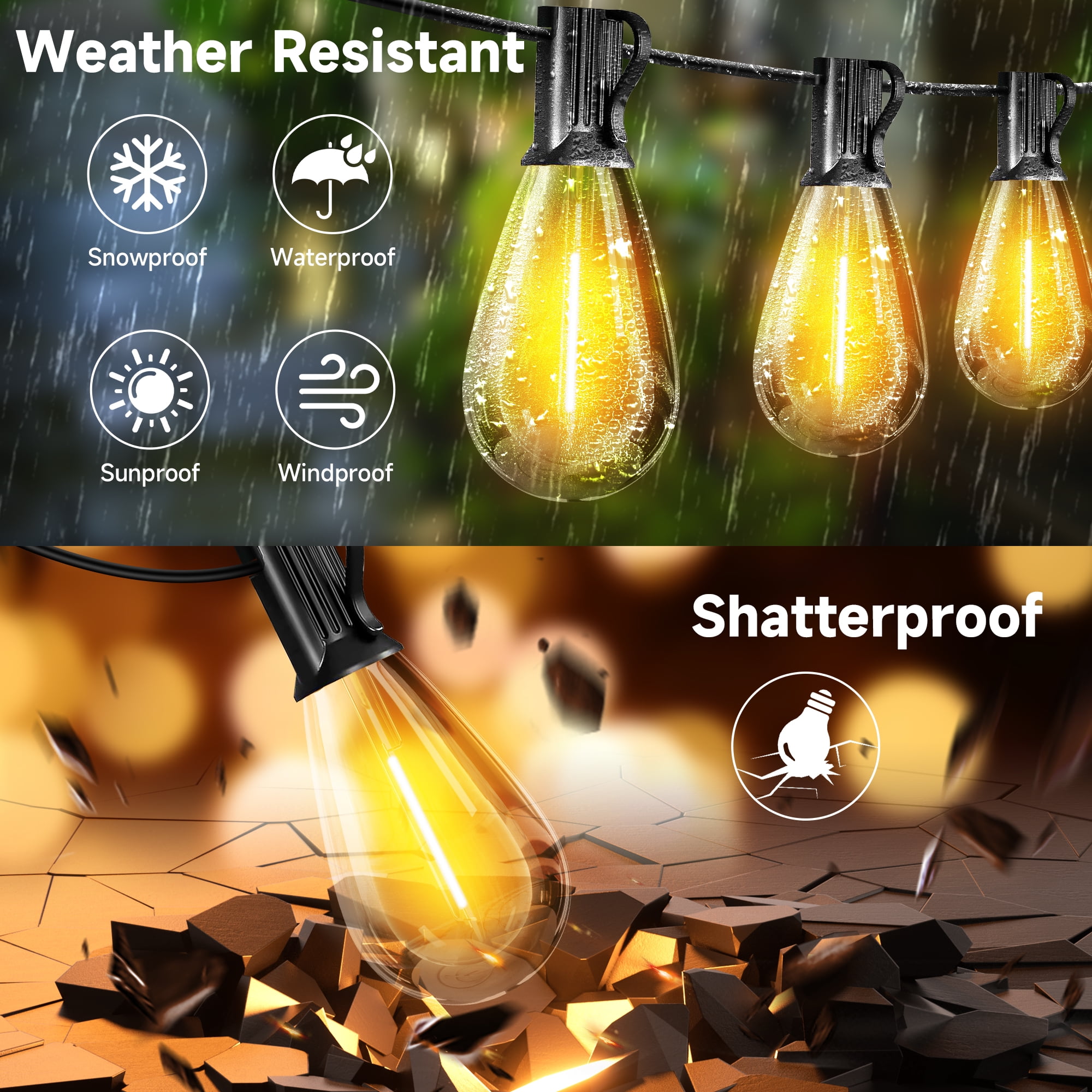 DAYBETTER 100FT LED Outdoor String Lights, Patio Lights with 24+1 Shatterproof S14 Edison Bulbs, Outside Hanging Light Waterproof for Porch, Deck, Garden, Yard, Balcony, Dimmable 2700K