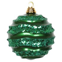 Vickerman 6" Green Candy Finish Wave Ball Christmas Ornament with Glitter Accents