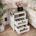 thumbnail image 4 of GALAXHERO Nightstand with Charging Station, Farmhouse End Table, Bed Side Table with 2 Storage Drawers and Open Shelf, Wood Rustic Nightstands for Bedroom, White and Greige, 4 of 7