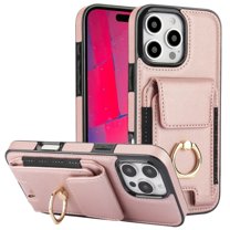 For IPhone 16 Pro Max Phone Case Wallet With Elastic Concealed Buckle Flip Card Holder,PU Leather Metal Ring Buckle Holder Kickstand Women Men Magnetic Cover,Rose gold,For iPhone 16 Pro Max