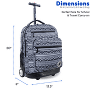 J World Unisex Sundance 20 Rolling Backpack with Laptop Sleeve for School and Travel, Tribal