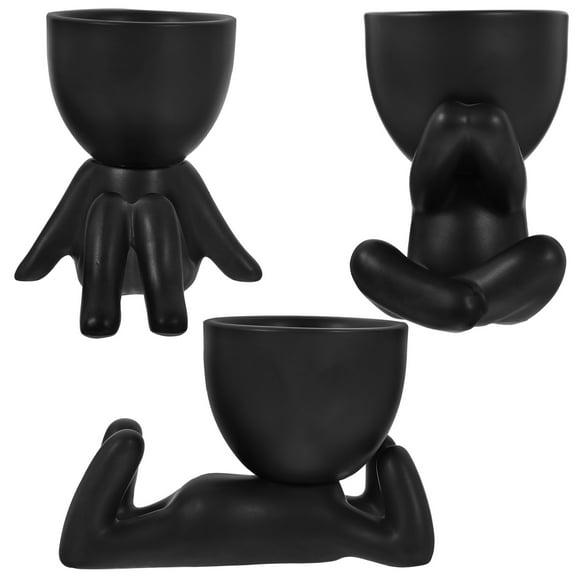WHAMVOX 3pcs Black Ceramic Succulent Pots for Desktop Storage Small Flowerpot 3.5 Inches