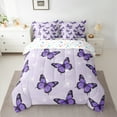 thumbnail image 2 of Manfei Purple Butterfly Print Bedding Comforter Set 7-Piece, Romantic Dandelion Flower King Bedding Sets, Vintage French Style Reversible Bed Sheets, Ultra Soft Home Decor, 2 of 7