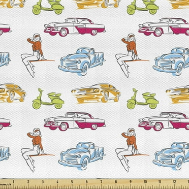 Race Car Fabric by the Yard Upholstery, Diagonally Arranged Colorful ...