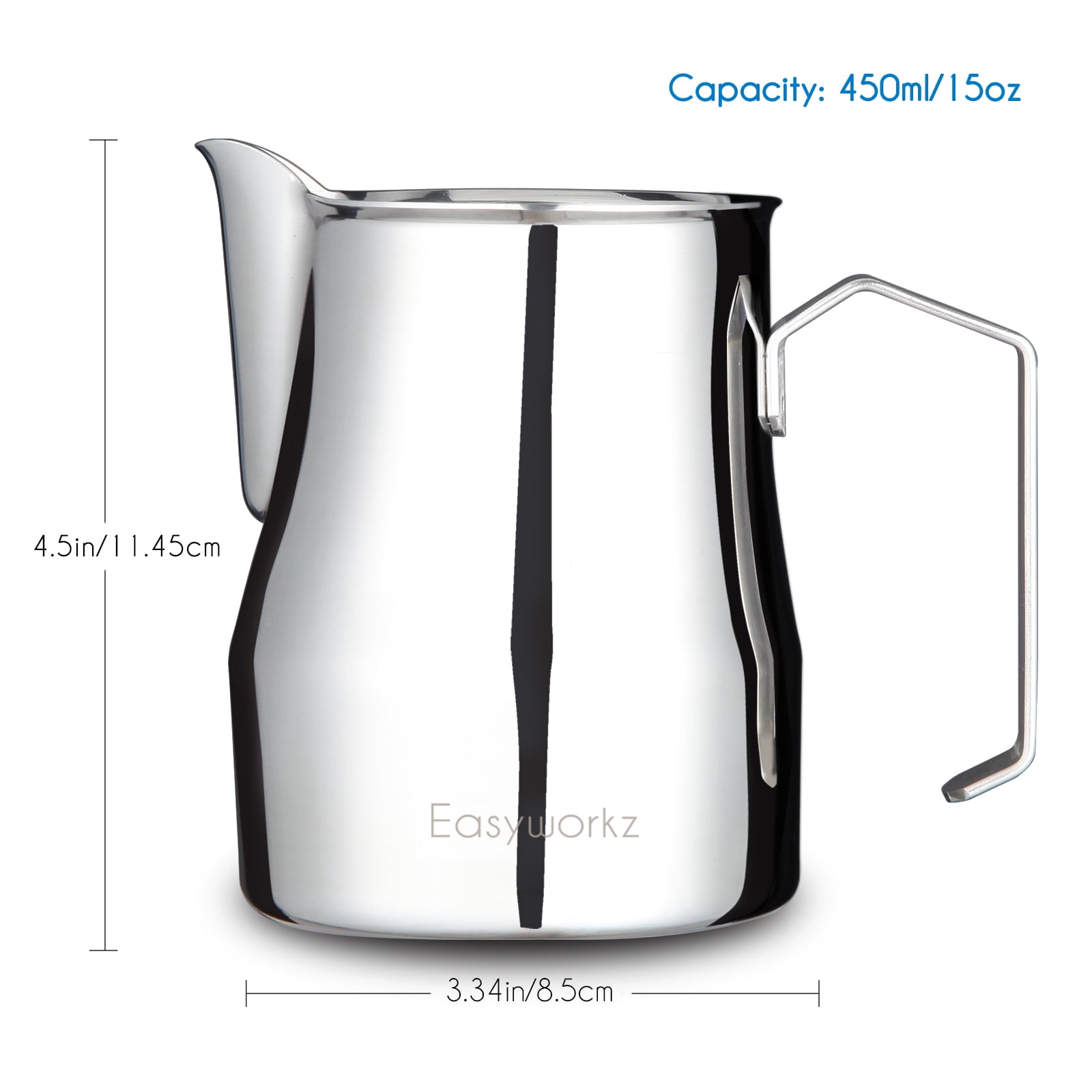 Easyworkz Espresso Steaming Pitcher Stainless Steel 15 oz Coffee Frothing Picther Milk Jug Cappuccino Latte Art Cup, Chrome