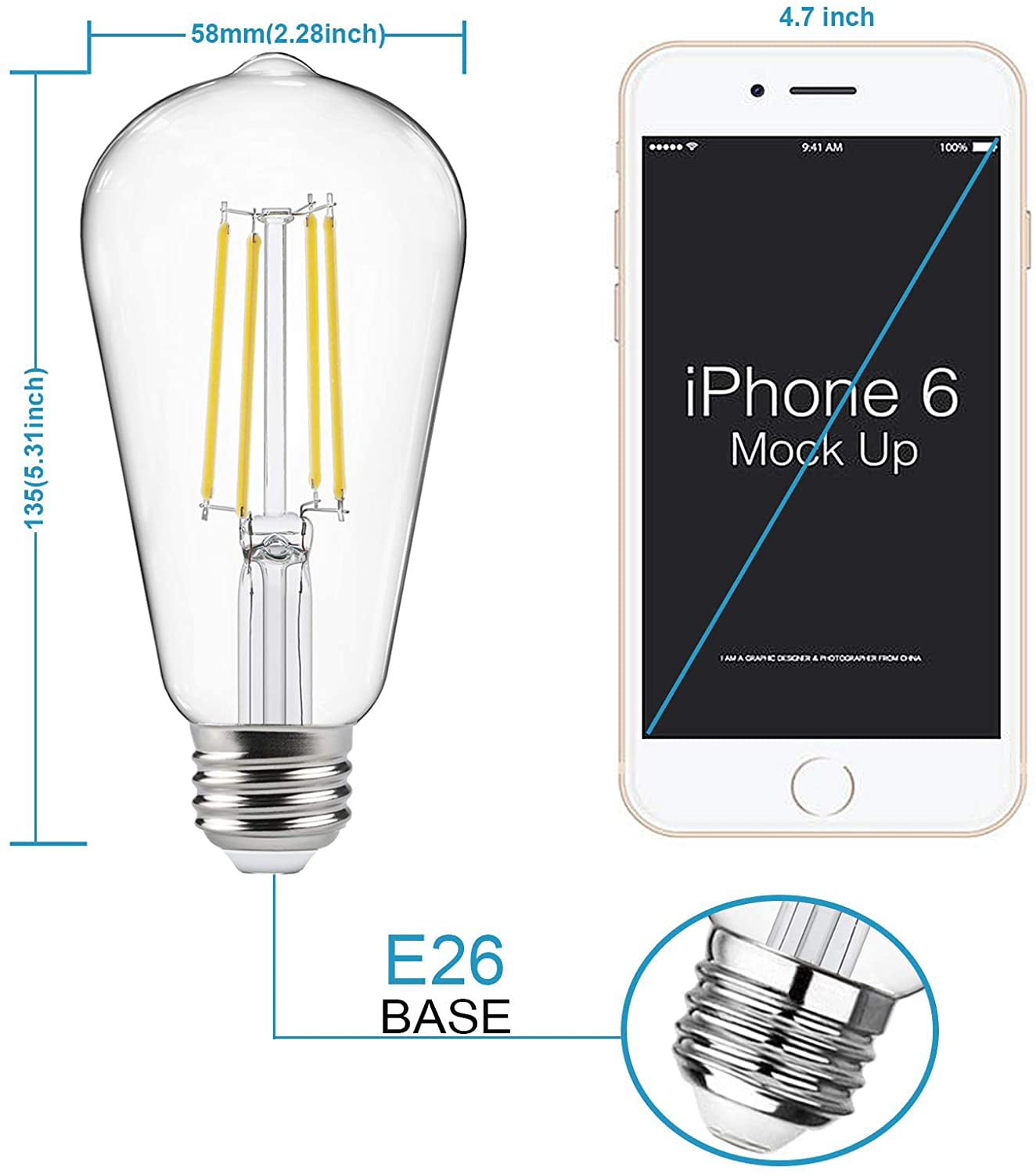 Vintage LED Edison Bulbs 60 Watt Equivalent High Brightness 6W Light Daylight 9 
