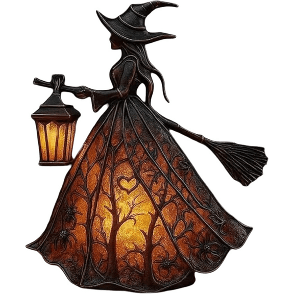 HaCpiu Halloween Witch Lamp, Handcrafted Halloween Gothic Lamp Small Stained Glass Witch, Awesome Halloween Gifts