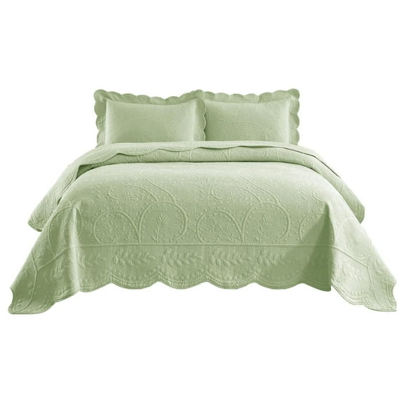 3-Piece 100% Cotton Oversized Bedspread Set Coverlet Set Lightweight Quilt Set Embroidery Farmhouse Bedding Set TF (TX Pale Green, King (118"x106"))