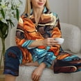 thumbnail image 6 of Salouo Colorful Travel Luggage Gear Pattern Women's Pajamas Set Long Sleeve Button Down Sleepwear Soft Pj Lounge Sets for women 2 Piece Pjs Set with Long Pants-X-Large, 6 of 7