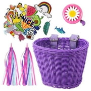 Kids Bike Basket Purple Woven for Kids Bike Handlebar Bike or Scooter,1 Set