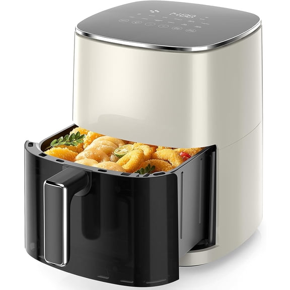 6QT Air Fryer with Window, Square Airfryer Oven 12-in-1 for Family, 400°F Rapid Air Crispy Technology, Roast Bake Dehydrate, Nonstick & Easy-Clean Basket, Off-White