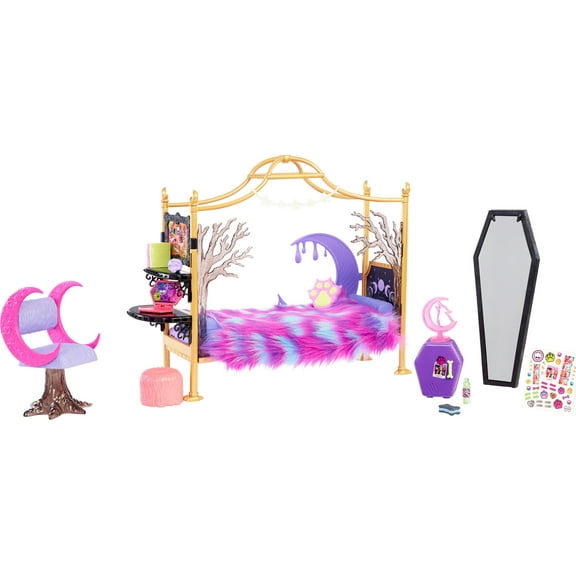Monster High Clawdeen Wolf Bedroom Playset with Dollhouse Furniture and Themed Accessories