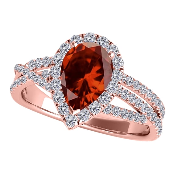 Mauli Jewels Rings for Women 2.34 Carat Diamond and Pear Shaped Garnet Ring Shared-prong 10K Rose Gold