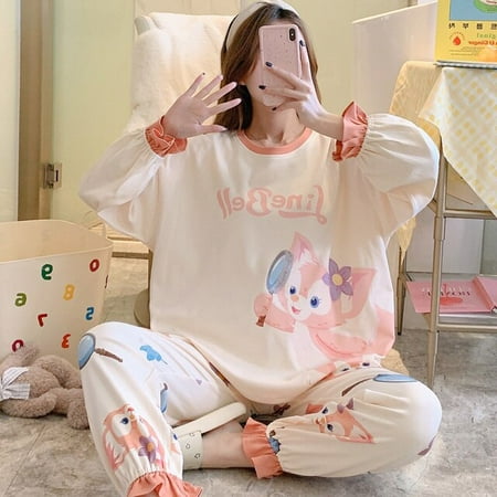 

PIKADINGNIS Loose Version Pajama Set Women Sleepwear Combed Cartoon Fertilizer Increased Pullover Nightgown Cotton Plus Size XXXL
