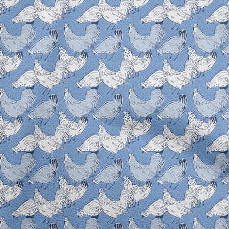 oneOone Cotton Silk Medium Blue Fabric Birds Rooster Dress Material Fabric Print Fabric By The Yard 42 Inch Wide