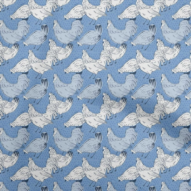oneOone Polyester Spandex Medium Blue Fabric Birds Rooster Fabric For Sewing Printed Craft Fabric By The Yard 56 Inch Wide