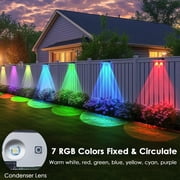 Solar Fence Lights 2 Pack, Warm White & RGB 6 Color IP65 Waterproof Outdoor LED Solar Deck Light, Dusk to Dawn for Backyard, Railing, Patio, Fence