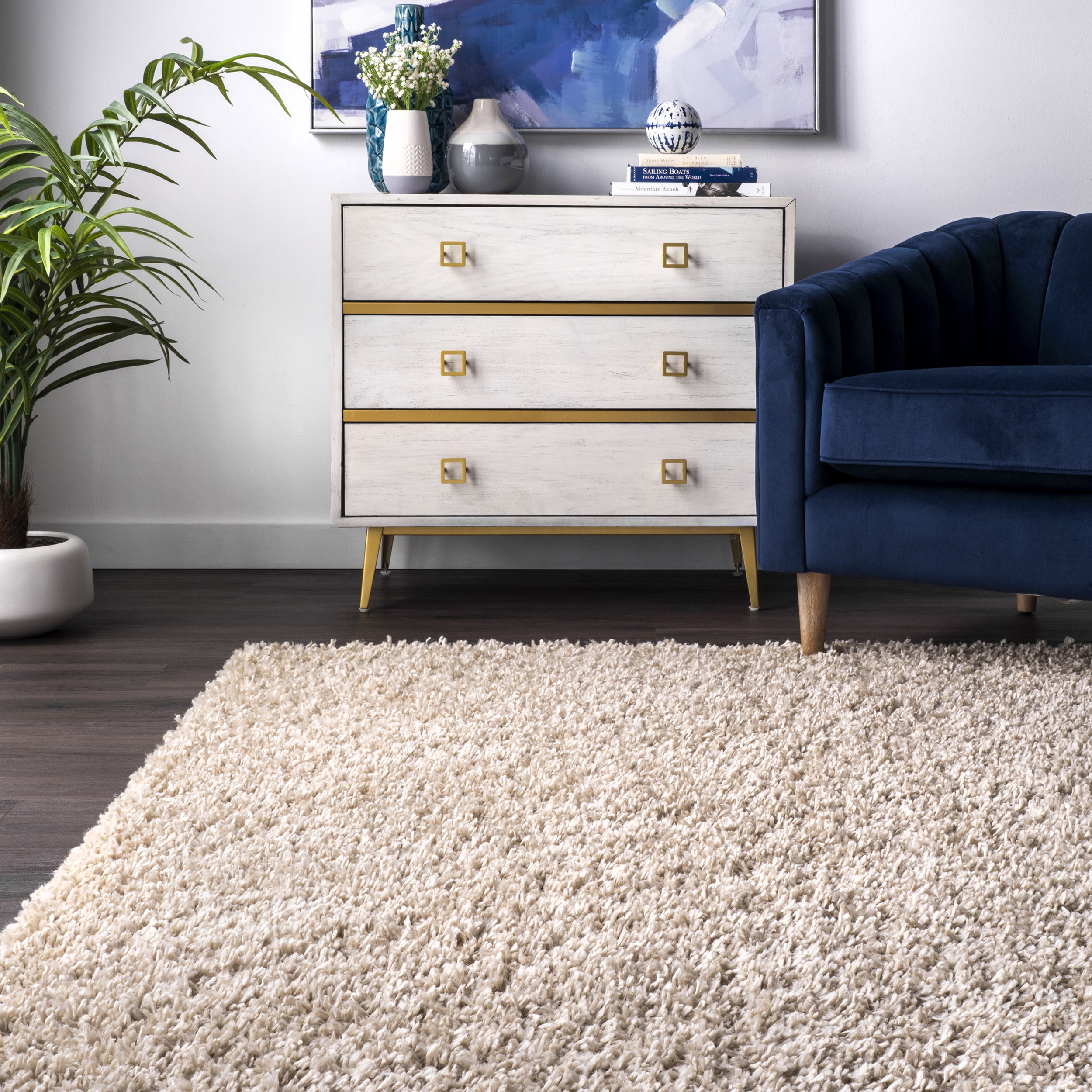nuLOOM Kara Solid Shag Beige 4' x 6' Casual Area Rug