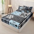 thumbnail image 3 of Manfei Vintage Cartoon Car Zipper Queen Comforter Set with Fitted Sheet and 2 Pillowcases,Animal Theme Zipper Bedding Set,Navy Light Blue,Reversible, 3 of 7