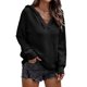 thumbnail image 1 of Blusa con capucha, cuello en V y puños largos de canalé, color negro, talla 2XL, para mujer, estilo casual elegante y chic, 1 of 5