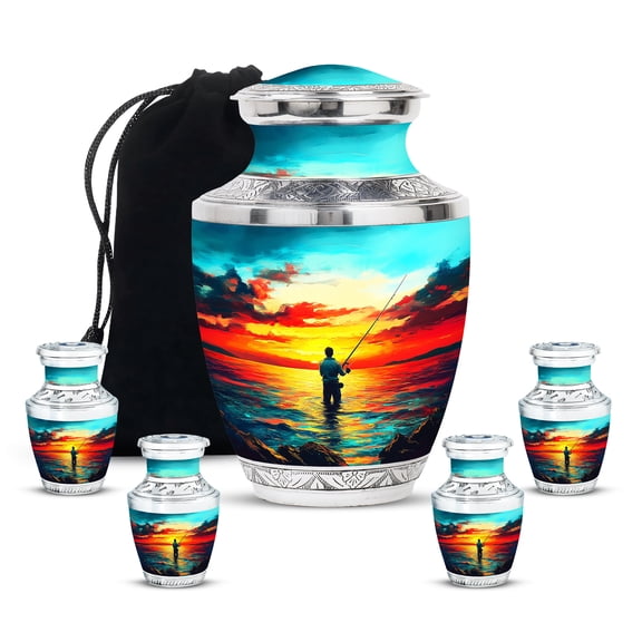 SABURIAL Fishing Urn - Ashes Urns Human Remains - Combo 3 - Large With 3 Inch Pack Of 4 - Funeral Urn For Mom & Dad - Urns Large For Adult Human - Cremation For Ashes